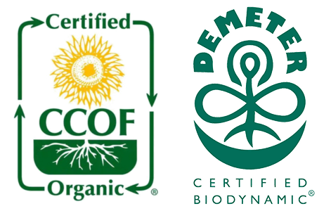 CCOF certified organic; Demeter certified Biodynamic